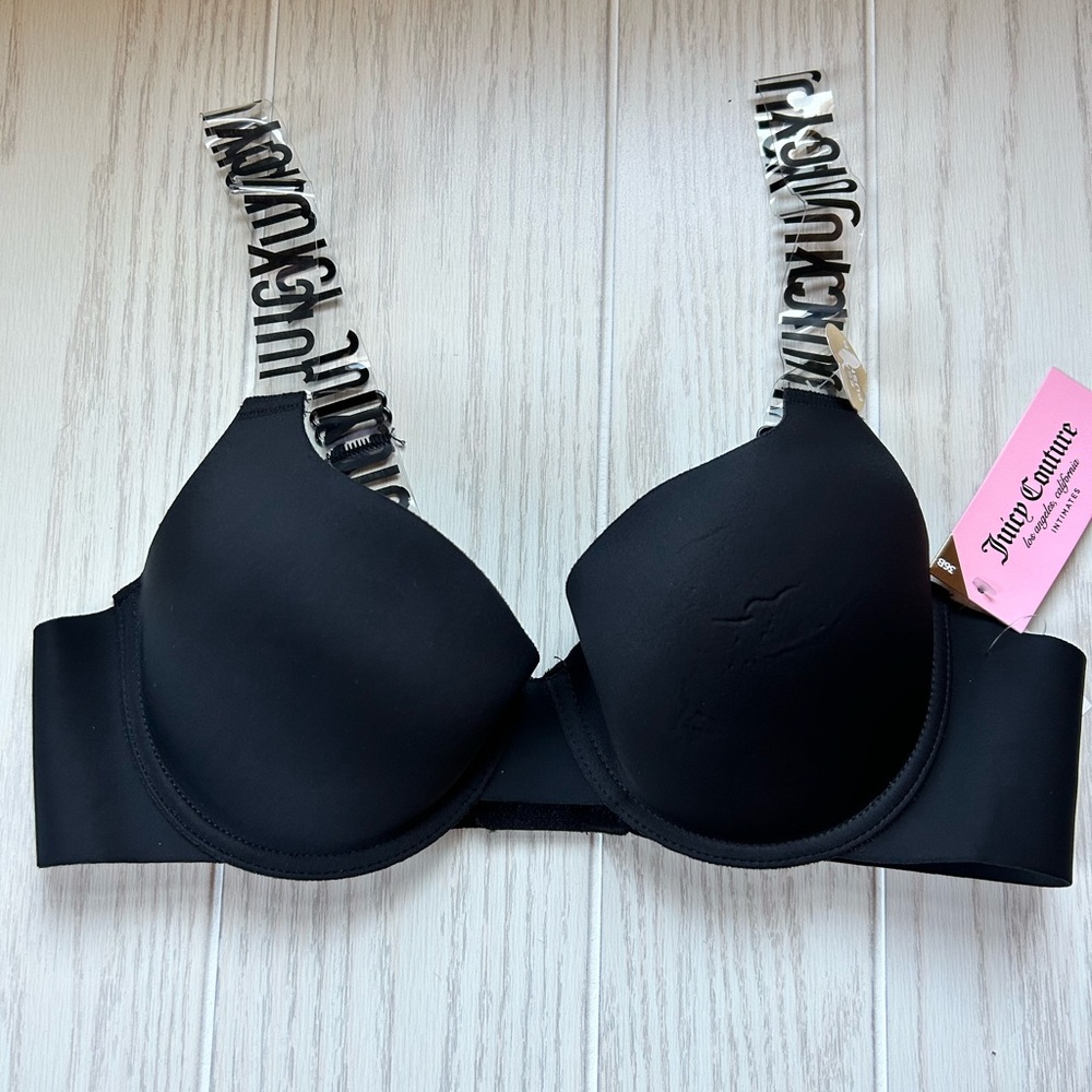 Juicy Couture black push up clear straps bra,36B
